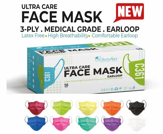DISPOSABLE - MEDICAL FACE MASK 3PLY MEDICAL GRADE - EARLOOP (CLOVER)
