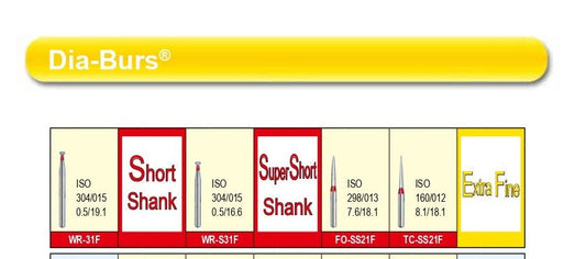 RESTORATIVE - DIA-BURS - FINE RED - SUPER SHORT SHANK (MANI)