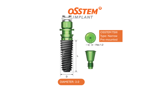 IMPLANT - FIXTURE NARROW (OSSTEM TSIII), DIAMETER 3.0, HEIGHT VARIES, PREMOUNTED